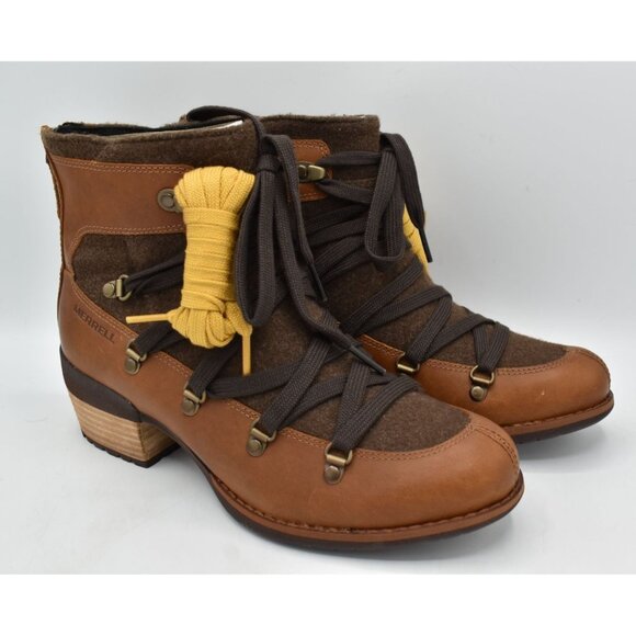Merrell Womens Size 11 Shiloh II Warm Oak Leather Lace Up Boots Shoes - Picture 3 of 11